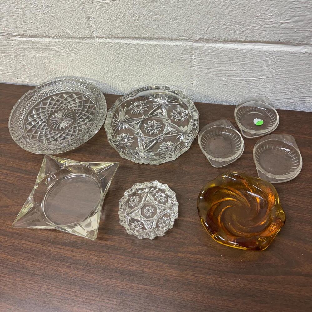 Vintage Glass Crystal Ashtrays Lot Estate